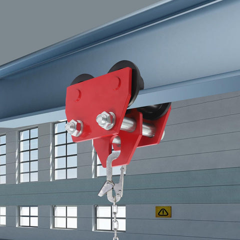 2 Ton Manual I Beam Trolley With Track Rollers Adjustable Beam Width Three Point Five Four Inches To Five Point Five One Inches Heavy Duty Four Four Zero Nine Lbs Load Capacity Sliding Hoist Trolley For Warehouse And Construction mounted on beam