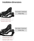 Installation dimensions of Beefy 4 Piston Hydraulic Disc Brake Set For Mountain And Road Bikes, front and rear calipers, aluminum