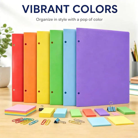 Six Pack 3 Hole Pocket Folders With Card Slots For 3 Ring Binders Colorful 2 Pocket Plastic File Folders vibrant colors