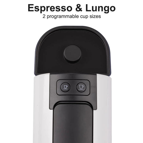 Top view of Compact Mini Espresso Machine Compatible With Original Line Pods, showing two programmable cup size buttons.