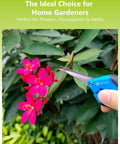 Two Pack 6.5 Inch Garden Scissors Pruning Shears For Small Plants being used on pink flowers