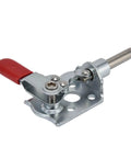 Galvanized push pull action toggle clamp with quick release, ideal for woodworking jigs and fixtures, shown from side view.