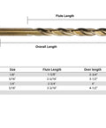 GMTOOLS cobalt drill bit set, 1/8 in, HSS M35, gold-tone twist bits, pack of 10