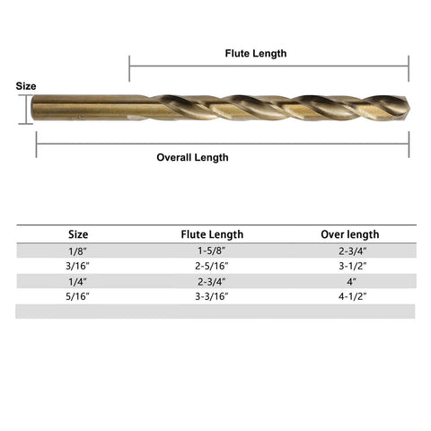 GMTOOLS cobalt drill bit set, 1/8 in, HSS M35, gold-tone twist bits, pack of 10