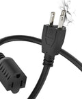 3 Ft Black Extension Cord for Indoor and Outdoor Use with 3 Prong Grounded Plug 16 Gauge SJTW Cable, front view