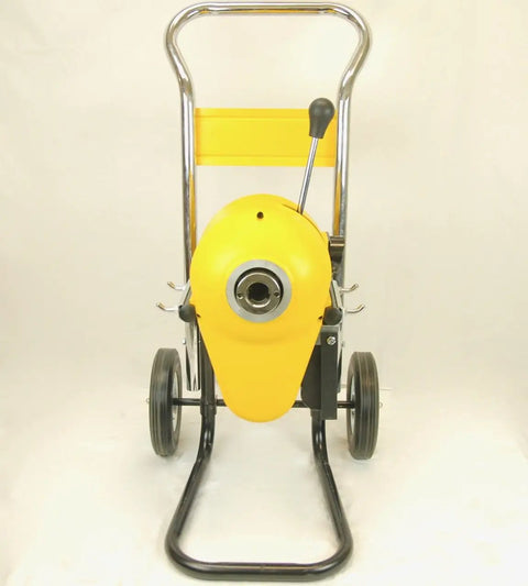 Workhorse 1.5 HP Sectional Pipe Drain Cleaner and Sewer Snake Machine front view, featuring 120 Foot Cable and control handle.