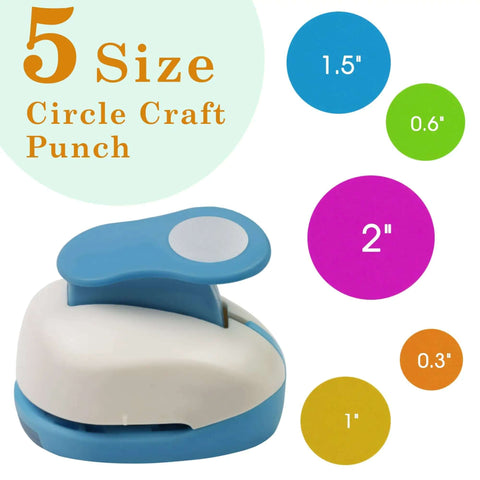 Five Size Circle Paper Punch Set 0.3 Inch, 0.6 Inch, 1 Inch, 1.5 Inch And 2 Inch for crafting and scrapbooking projects