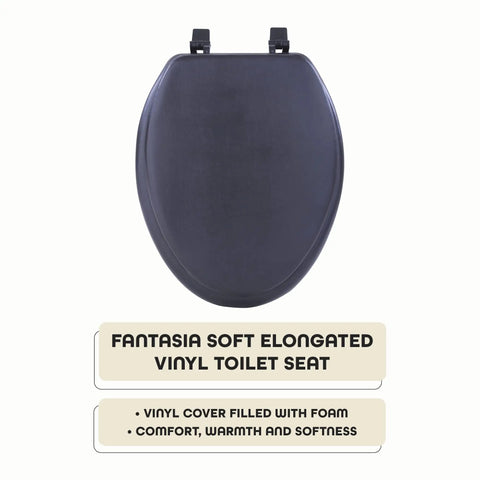 Soft Elongated Vinyl Toilet Seat In Black 19 Inches Foam Cushioned Cover For All Elongated Fixtures Ultra Comfy Feel