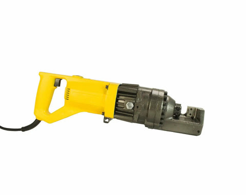 Steel Dragon 5/8 Inch Electric Rebar Cutter, 1050W Hydraulic Rebar Bucker with yellow handle for construction.