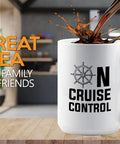 White 15oz Coffee Mug For Boat Lovers On Cruise Control Anchor Sail Yachting Boaters Travelers Gift For Sea Lovers Morning Coffee On The Go Gift For Sailors And Travelers Who Live On The Water with coffee being poured
