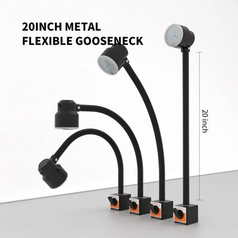 Three 35 LED Magnetic Work Lights with 1200 Lumen Output 120V, 20-inch flexible gooseneck, and adjustable magnetic bases on display.