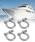 Top Shelf 4Pack 304 Stainless Steel Bow Shackles With Screw Pin D Anchor, heavy duty rigging hardware near a luxury yacht.