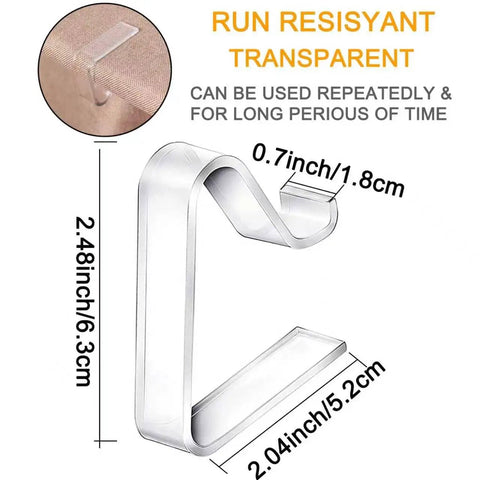 Diagram showing dimensions of a 24 Pack Transparent Tablecloth Clip, Windproof Plastic Table Cover Clamp with easy grip design.