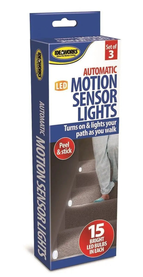 Box of Three Motion Sensor LED Night Lights For Stairs Hallways And Bathrooms Auto On When You Walk Peel And Stick Battery Powered