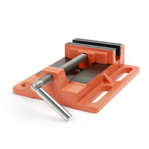 Beefy 4 Inch Drill Press Vise For Home Shop And Pro Workshops, Heavy Duty Cast Iron Clamp With Dual Mount Slots, Easy Mount On Any Drill Press, Orange Powder Coat For Extra Durability And Precise Holding