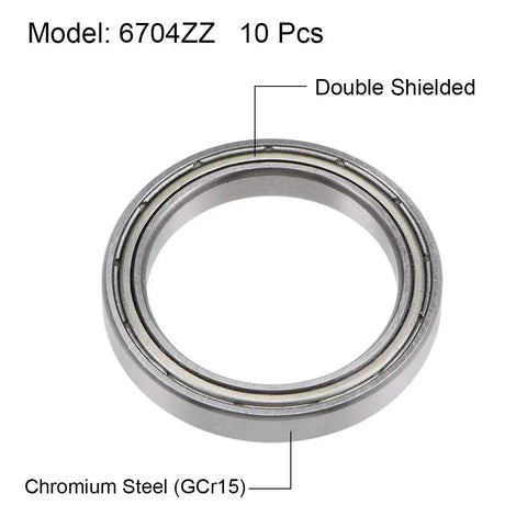 10 Pack 6704ZZ Deep Groove Ball Bearings 20mm X 27mm X 4mm Chrome Steel Double Metal Shielded for smooth machinery rotation.