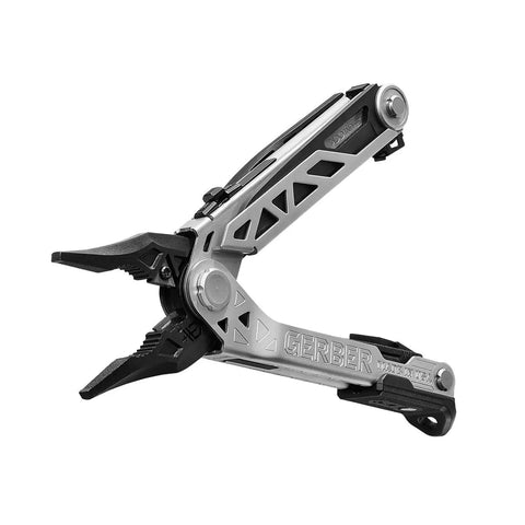 Center Drive Multitool With 12 Piece Bit Set Outboard Knife Pliers Pry Bar Bottle Opener And Awl Includes Pro Grade Sheath Silver And Black High Torque Quick Access Tool For Pros And DIYs silver black multitool open pliers