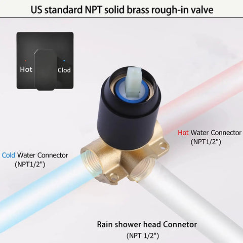 Ceiling Mount Rain Shower System With 10 Inch Square Head Matte Black Finish Rough-In Valve All Metal Construction
