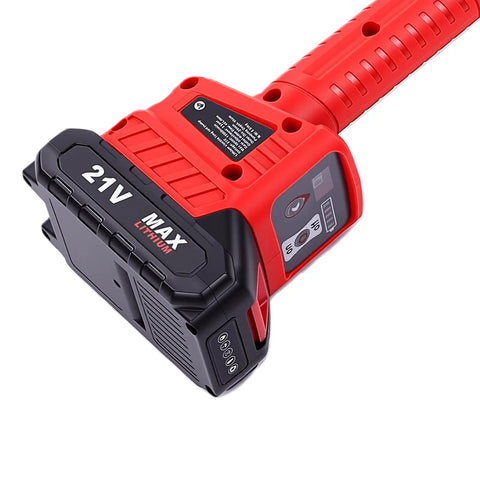 Heavy Duty Cordless Stick Transfer Pump With 720 GPH Flow For Diesel Gas And Water Use No Fuss Design showing 21V lithium battery.