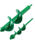 Garden Auger Drill Bit Set For Cordless Drills 2 Pack Bulb Planter Spiral Auger Tool For No Fuss Planting In Loose Soil Great For Bulbs And Flower Beds Green Finish, showing two green spiral auger tools.
