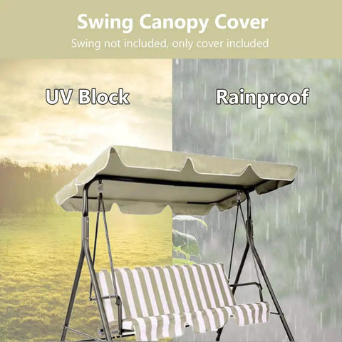 Waterproof Swing Canopy Cover For Outdoor Porch Swing Top Replacement, UV Resistant Canopy Only For Patio Garden, 56 By 47 By 6 Inches, Durable 600D Oxford Fabric Keeps Your Swing Shaded And Fresh shown on frame in rain and sun