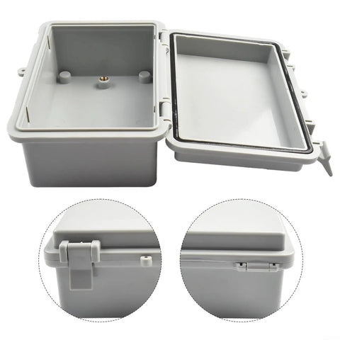 Outdoor ABS Plastic Electrical Enclosure Box Weatherproof And Dustproof IP65 Rated with open lid, close-up on latch and hinge details.