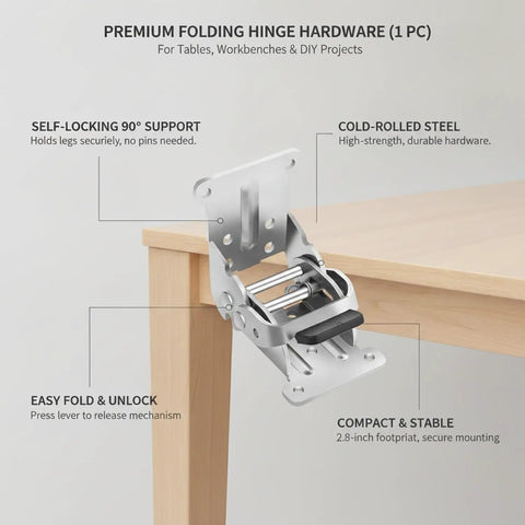 Self Locking Folding Table Hinge For Workbenches And Drop Leaf Tables With 90 Degree Auto Lock Rock Solid Cold Rolled Steel Hardware