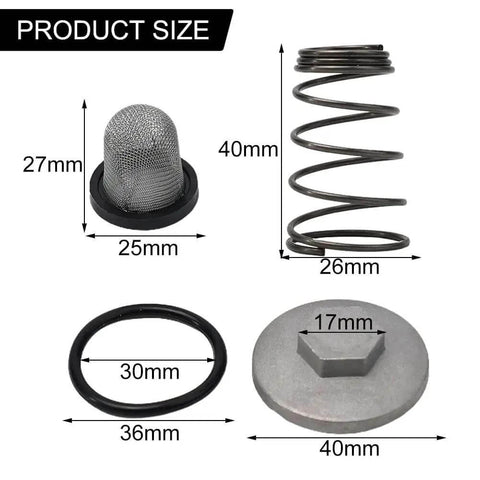 Premium ArtHoval Oil Filter Drain Screw Kit For 50cc To 150cc Scooter And Moped Engine With Aluminum Cap O Ring Spring Plus Fresh Filter For Taotao Baotian Benzhou Repair Jobs That Make Your Ride Smooth, 25mm filter, 40mm spring