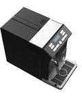 Skip The Line Top Tier Automatic Espresso Machine With Built In Bevel Gear Grinder And Fast Heating For Pulling Smooth Cafe Style Drinks Featuring One Touch Operation And 15 Bar Pump top view of sleek black and silver design with control panel.
