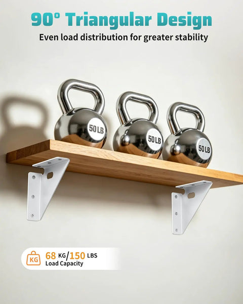 Heavy Duty Metal Triangle Corner Brackets for Wood Projects Built for Serious Strength and Stability holding shelf with weights