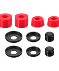 Rad 90A PU Longboard Skateboard Bushings Rebuild Kit with washers and pivot cups, red cylinders and tapered bushings displayed