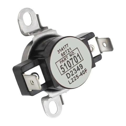 Heavy Duty Dryer High Limit Thermostat D510701 L225-40F For Safe Fast Drying With Precise Thermal Cutoff That Kicks In When Temps Go Too High Keeping Your Dryer From Overheating During Big Loads, black ceramic housing, metal terminals
