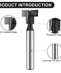 Close-up of Six Piece Keyhole And T Slot Router Bit Set With 1 Quarter Inch Shanks showing blade detail and coating.
