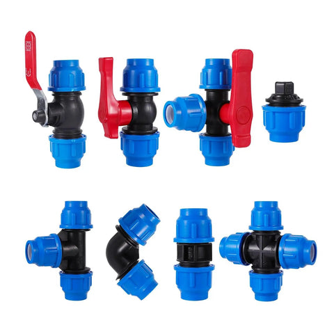Heavy Duty Pe Water Pipe Quick Connector With Quick Shut Off Valve Durable Plastic Coupling Fittings For 20 To 50 Mm Tubing, featuring various fittings and valves.