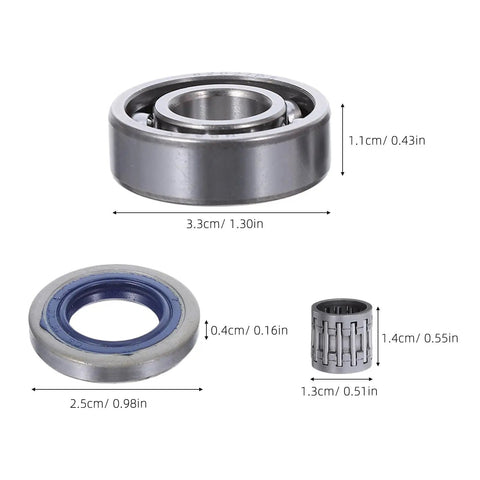 Chainsaw Crankshaft Bearing And Rubber Oil Seal Set For High Speed Transmission, Needle Roller Bearing Kit, Saw Repair For Gasoline Power Saws, Heavy Duty Pro Grade Sealing System For Tight Seal And Leak Free Performance, 3.3cm bearing