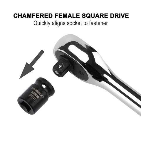 Chamfered female square drive socket from 11 Piece Three Eighths Inch Drive Pipe Plug Socket Set with wrench