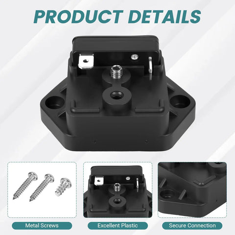 Close-up of 60 PSI Pressure Switch Assembly For 12V Diaphragm Pumps Auto Shutoff At Peak Keeps Your High Flow 2.1 And 2.4 GPM Pumps In Check Works With AC Or DC Power, showing screws and plastic quality.