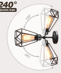 Plug In Wall Sconce Set With Wire Cage, Industrial Rustic Vintage Look, Adjustable Wall Light With On Off Switch, 2 Pack, 240° rotation