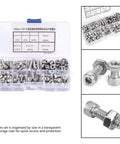 Super Cool Hex Socket Cap Screw Assortment Kit For Quick Projects With 140 Pieces Including Six Sizes Of 10-32 Screws Plus Matching Nuts To Handle Any Garage Fixin Or DIY Job Right Now Without Hassle. Organized screw kit with transparent case.