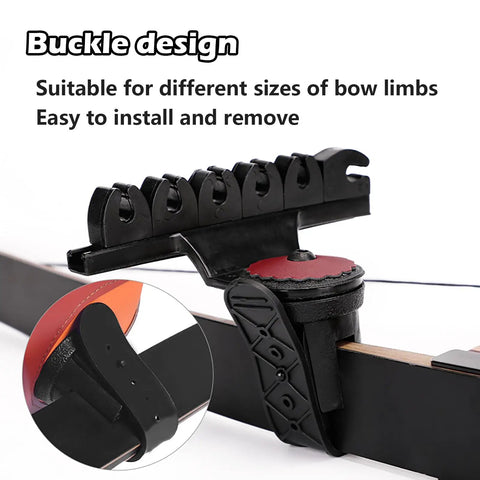 Buckle design detail on Four to Six Arrow Quiver for Recurve Bow with Brown Leather Arrow Holder, showing adjustment feature.