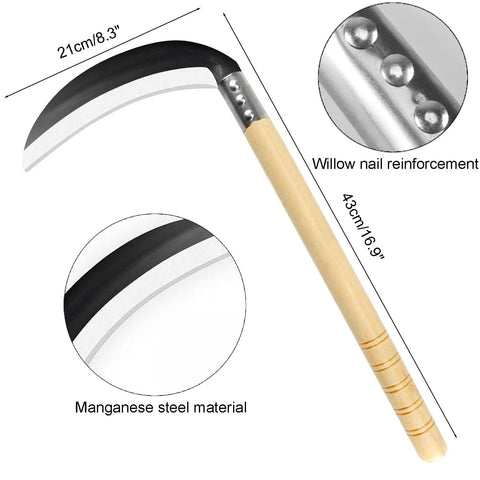 Lightweight Wood Handle Grass Sickle With Carbon Steel Blade For Easy Weeding And Lawn Care, 8.3 inch blade details