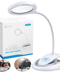 Go To Lighted Desk Magnifier With Clamp And Heavy Base, USB C Rechargeable, 5X And 10X Magnification, 4.3 Inch Large Lens, flexible gooseneck