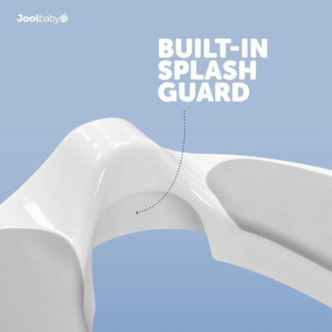 Toddler Potty Training Seat With Sure Grip Handles And Non Slip Base For An Easy Peasy Transition To The Big Toilet Includes Splash Guard Plus Handy Wall Hook Gray detail showing built-in splash guard for added protection.