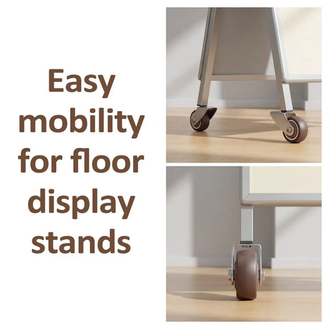 Heavy Duty TPE Caster Wheels 1.5 Inch Diameter Two Pack Replacement Furniture Glides For Desks Shelves And Cabinets in use on a display stand.