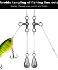 100 Piece Drift Team Approved Three Way Fishing Swivels Black Nickel Stainless Steel T Shape Connectors shown with lure and weights.
