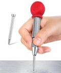 Five Inch Automatic Spring Loaded Center Punch With Adjustable Strike And S2 Steel Tip for precise marking on metal with hand.