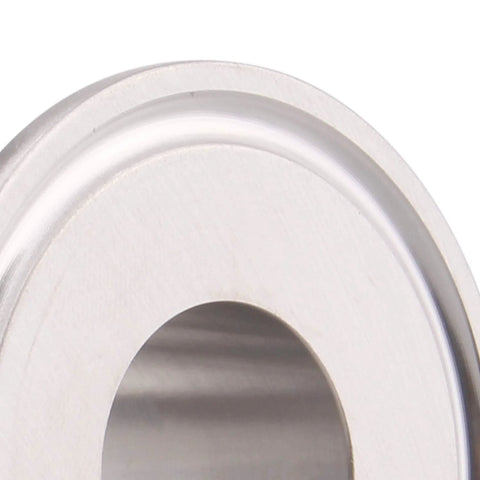 Sanitary tri-clamp fitting, stainless steel, 1.5 in to 3/4 in male tri-clover, close-up view
