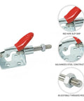 Built Like A Tank Galvanized Steel Toggle Clamp With Bright Red Handle For Welding Fixtures And Woodworking Jigs Clamping Pieces Fast With No Sweat Grip During Any Build Project with adjustable thread and non-slip grip.