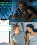 Couple in bed with smartphone, using 4 Pack Smart LED Bulbs With 16W 1600 Lumens A21 Dimmable WiFi RGB CW Color Changing