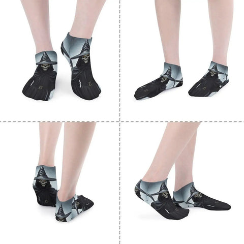 Death Scythe Themed Ankle And Crew Socks 5 Pack Non Slip Breathable Athletic Socks for Men Women, black with scythe graphic